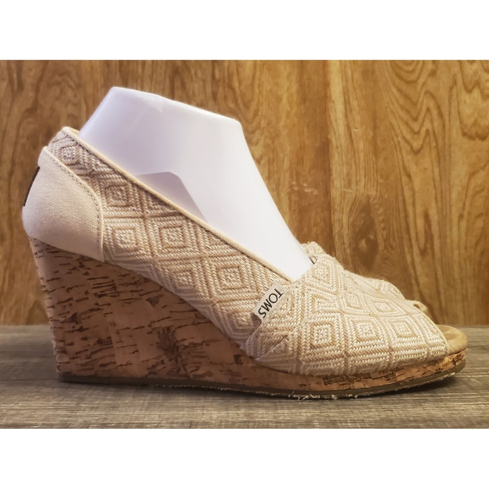 Toms Stella Peep Toe Heels Women's Size 9‎ Beige